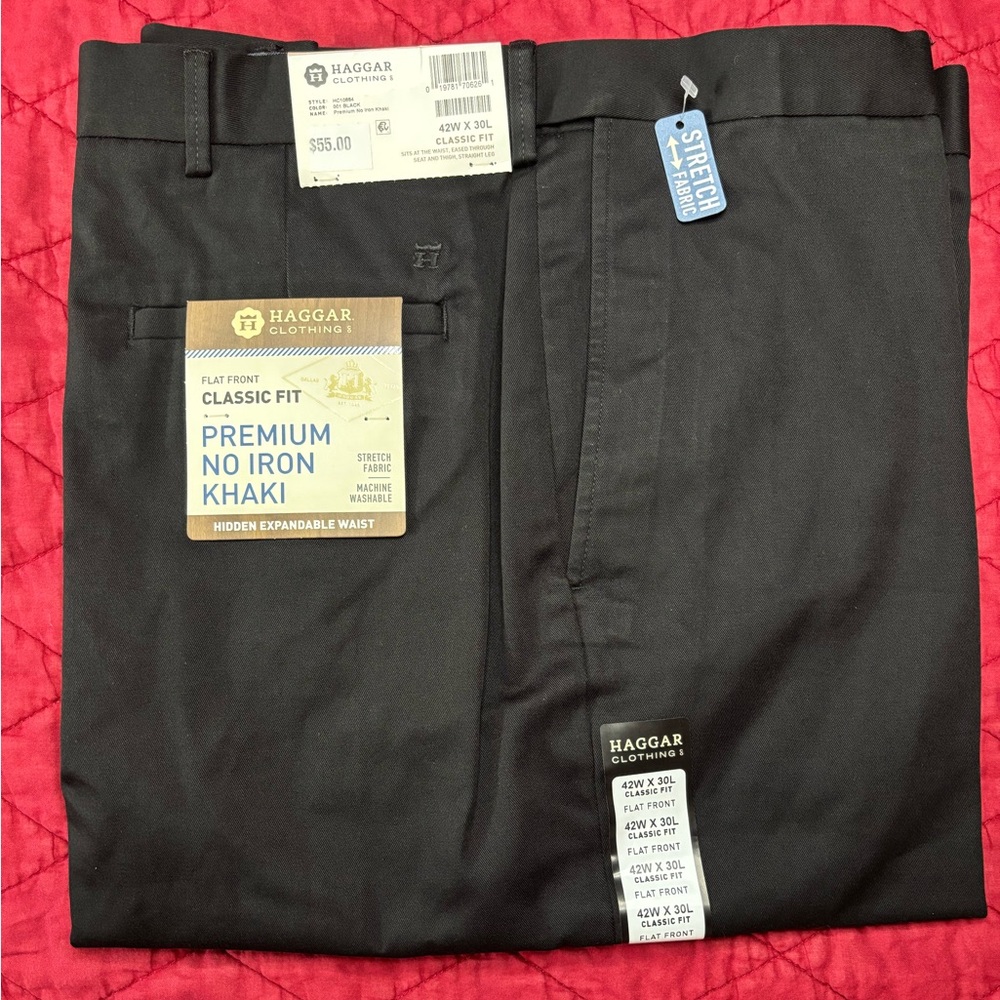Men's Haggar Premium No Iron Khaki Pants - Black 42 x 30 - NWT